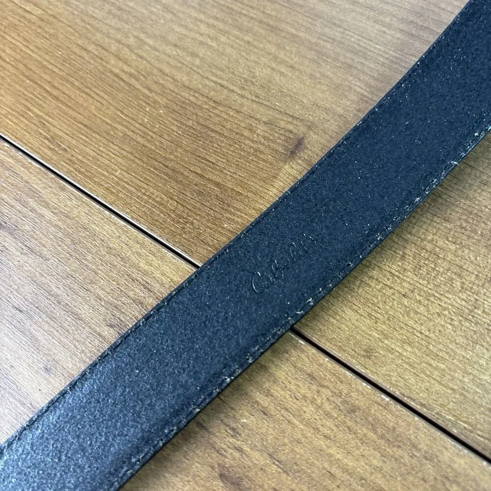 VTG CABELA'S Leather Ranger Belt Sz 42 Leather Smooth Black Brass Buckle Flaw